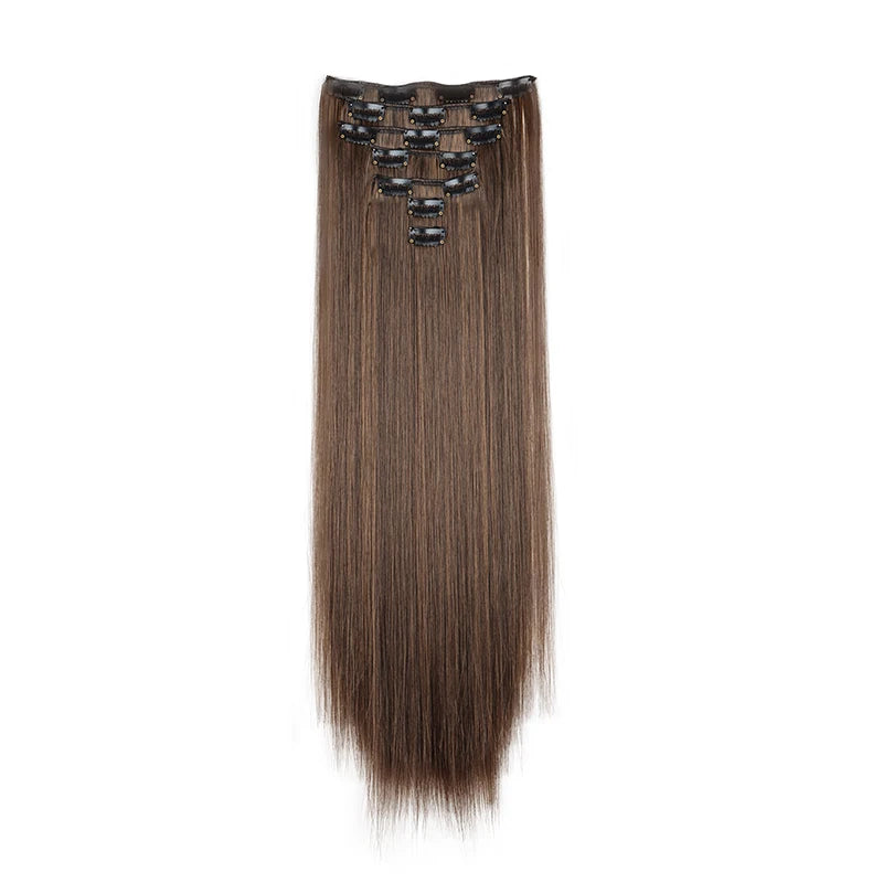 WIGSIN 24Inch 7pcs/set Synthetic 16Clips in Hair Extensions Long Straight Hairstyle Blonde Black Hairpieces for Women