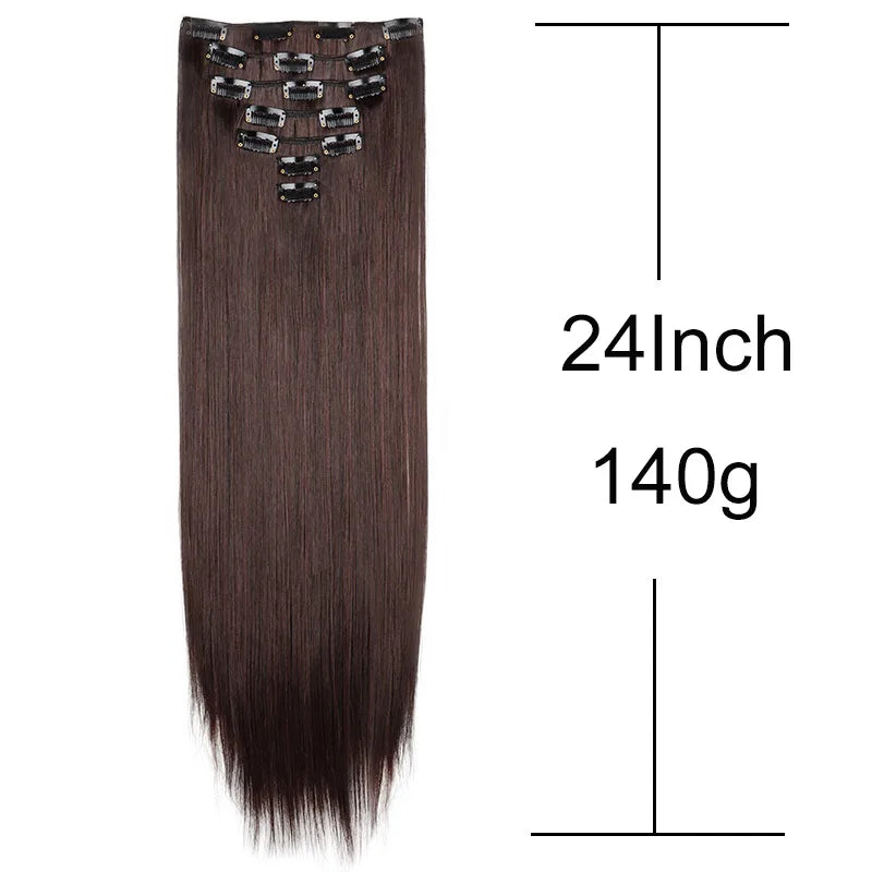 WIGSIN 24Inch 7pcs/set Synthetic 16Clips in Hair Extensions Long Straight Hairstyle Blonde Black Hairpieces for Women