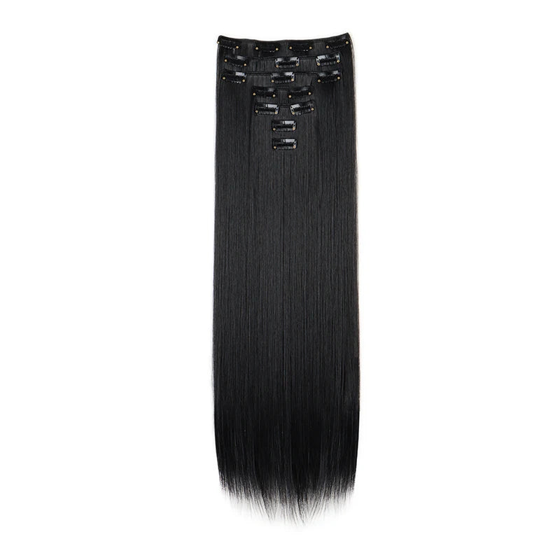 WIGSIN 24Inch 7pcs/set Synthetic 16Clips in Hair Extensions Long Straight Hairstyle Blonde Black Hairpieces for Women