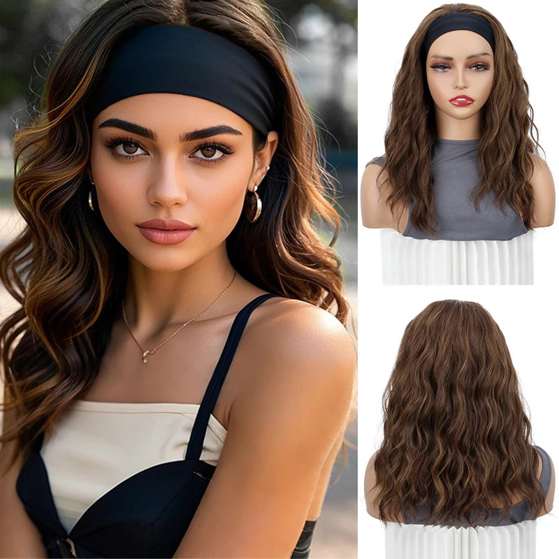 WIGSIN 16Inch Synthetic Short Headband Water Wave Curly Hair Wig for Women Breathable Hair Accessories Fashion Hairpiece