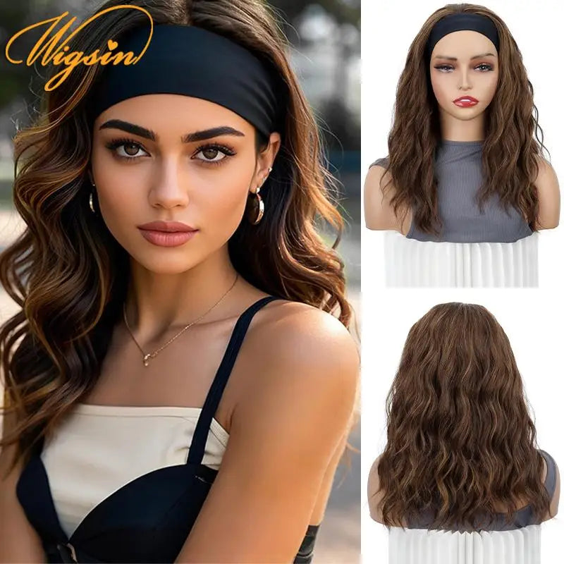 WIGSIN 16Inch Synthetic Short Headband Water Wave Curly Hair Wig for Women Breathable Hair Accessories Fashion Hairpiece