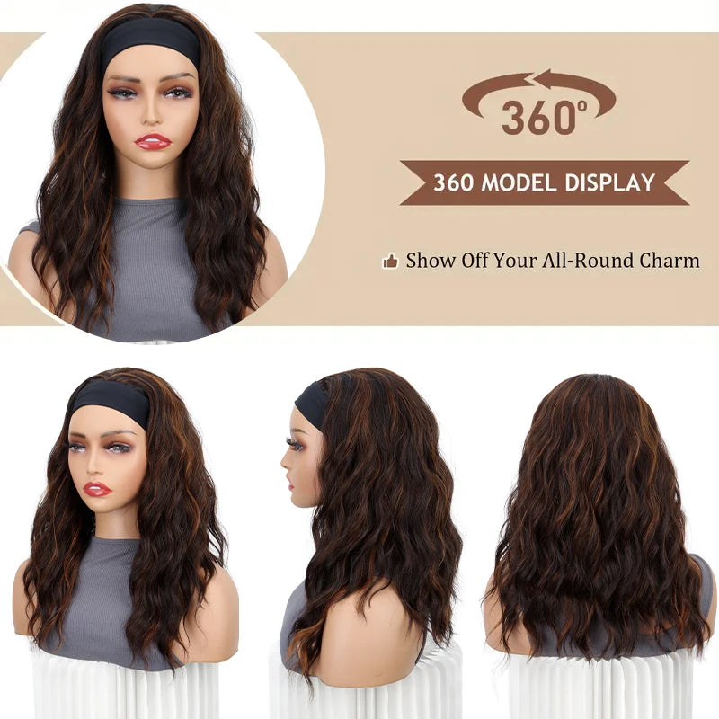 WIGSIN 16Inch Synthetic Short Headband Water Wave Curly Hair Wig for Women Breathable Hair Accessories Fashion Hairpiece