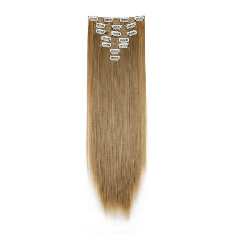 WIGSIN 24Inch 7pcs/set Synthetic 16Clips in Hair Extensions Long Straight Hairstyle Blonde Black Hairpieces for Women