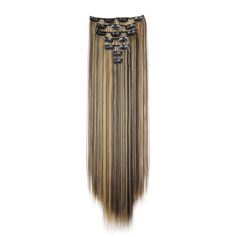 WIGSIN 24Inch 7pcs/set Synthetic 16Clips in Hair Extensions Long Straight Hairstyle Blonde Black Hairpieces for Women