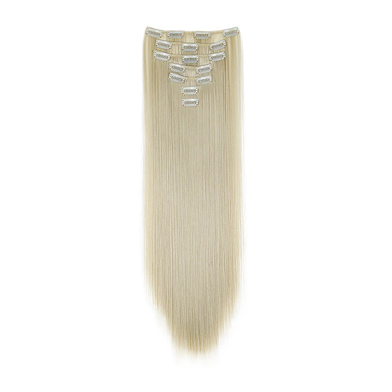 WIGSIN 24Inch 7pcs/set Synthetic 16Clips in Hair Extensions Long Straight Hairstyle Blonde Black Hairpieces for Women