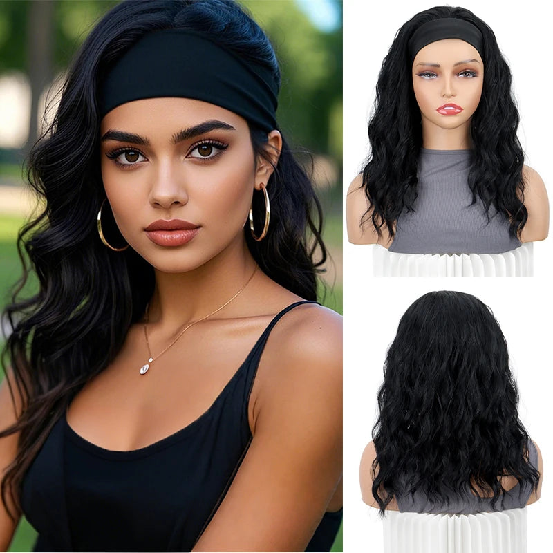 WIGSIN 16Inch Synthetic Short Headband Water Wave Curly Hair Wig for Women Breathable Hair Accessories Fashion Hairpiece