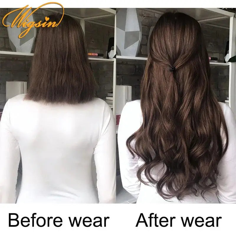 WIGSIN Synthetic 24Inch Long Curly 16 Clips Hair Extension Heat Resistant Fiber Black Brown Hairpiece for Women