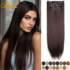 WIGSIN 24Inch 7pcs/set Synthetic 16Clips in Hair Extensions Long Straight Hairstyle Blonde Black Hairpieces for Women