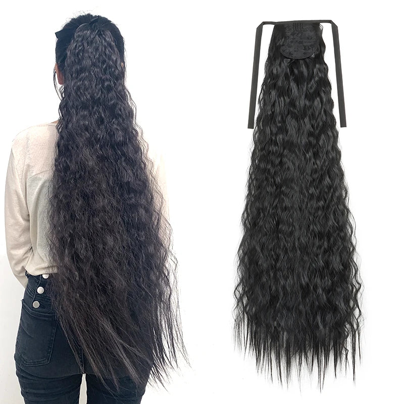 WIGSIN 32Inch Synthetic Long Kinky Curly Ponytail Drawstring Clip In Ponytail Black Blonde Hair Extension for Women
