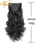 WIGSIN Synthetic 24Inch Long Curly 16 Clips Hair Extension Heat Resistant Fiber Black Brown Hairpiece for Women