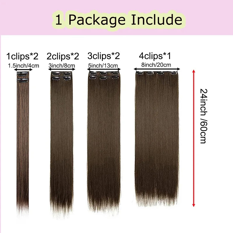 WIGSIN 24Inch 7pcs/set Synthetic 16Clips in Hair Extensions Long Straight Hairstyle Blonde Black Hairpieces for Women