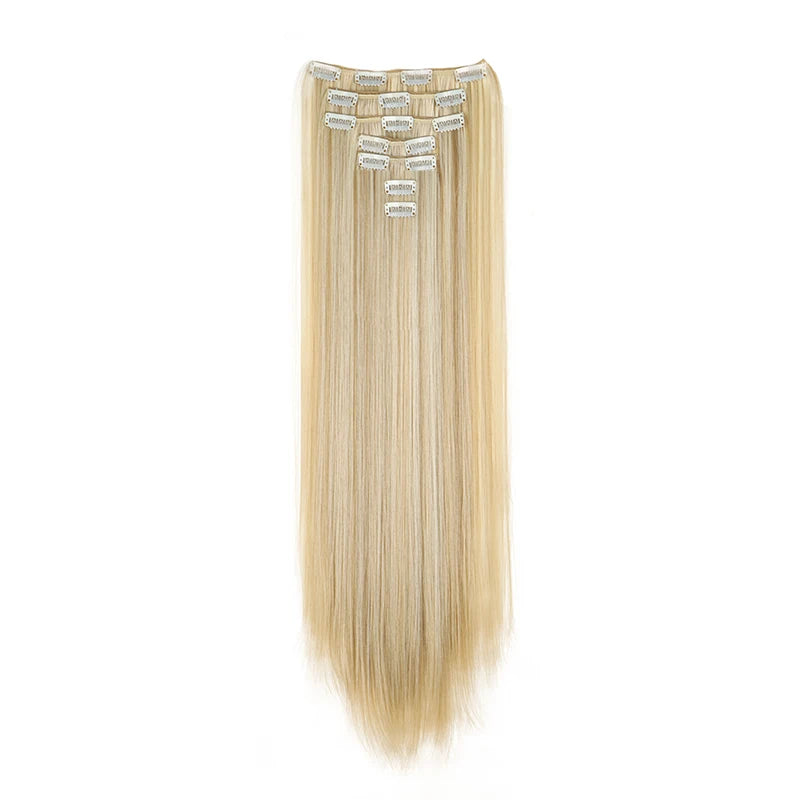 WIGSIN 24Inch 7pcs/set Synthetic 16Clips in Hair Extensions Long Straight Hairstyle Blonde Black Hairpieces for Women