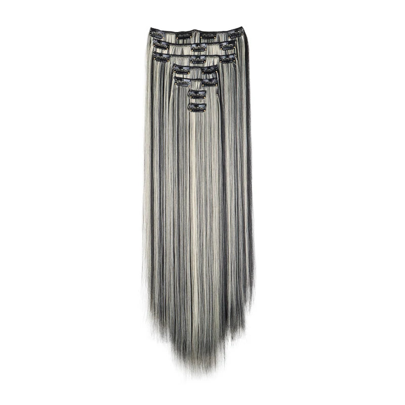 WIGSIN 24Inch 7pcs/set Synthetic 16Clips in Hair Extensions Long Straight Hairstyle Blonde Black Hairpieces for Women