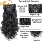 WIGSIN Synthetic 24Inch Long Curly 16 Clips Hair Extension Heat Resistant Fiber Black Brown Hairpiece for Women