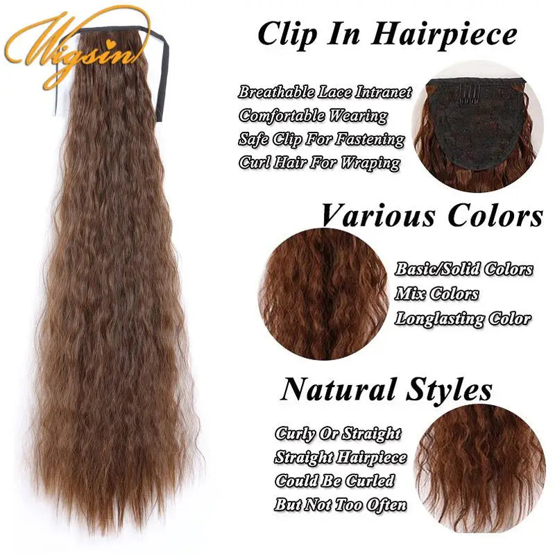 WIGSIN 32Inch Synthetic Long Kinky Curly Ponytail Drawstring Clip In Ponytail Black Blonde Hair Extension for Women