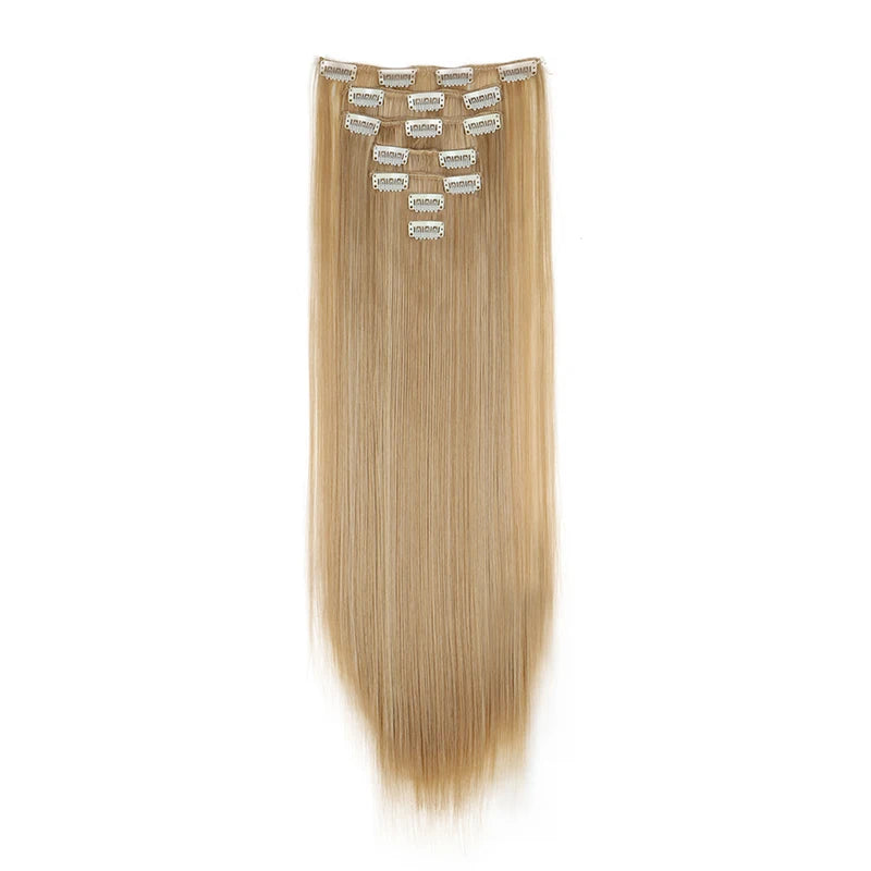 WIGSIN 24Inch 7pcs/set Synthetic 16Clips in Hair Extensions Long Straight Hairstyle Blonde Black Hairpieces for Women