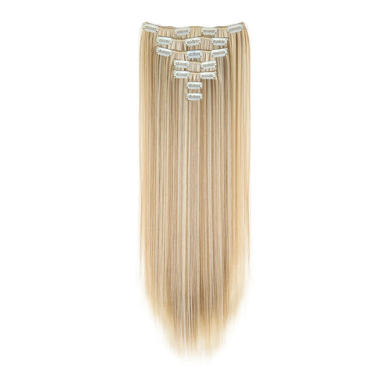 WIGSIN 24Inch 7pcs/set Synthetic 16Clips in Hair Extensions Long Straight Hairstyle Blonde Black Hairpieces for Women