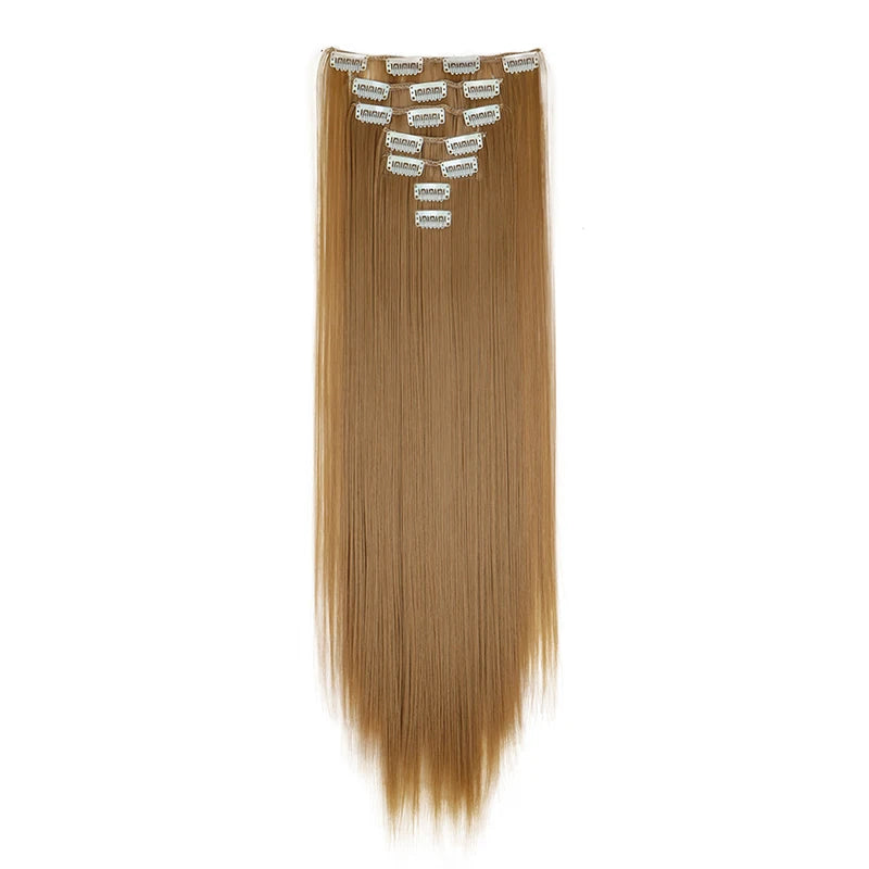 WIGSIN 24Inch 7pcs/set Synthetic 16Clips in Hair Extensions Long Straight Hairstyle Blonde Black Hairpieces for Women