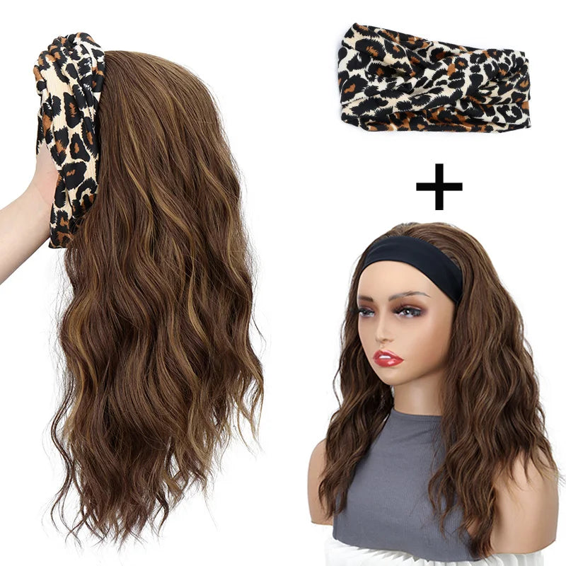 WIGSIN 16Inch Synthetic Short Headband Water Wave Curly Hair Wig for Women Breathable Hair Accessories Fashion Hairpiece