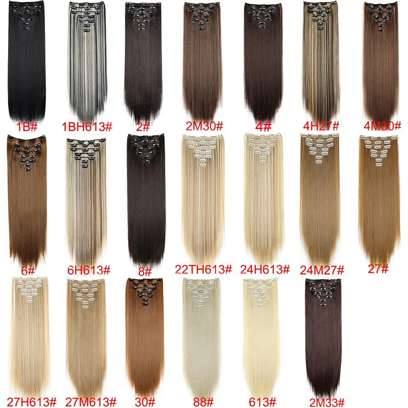 WIGSIN 24Inch 7pcs/set Synthetic 16Clips in Hair Extensions Long Straight Hairstyle Blonde Black Hairpieces for Women