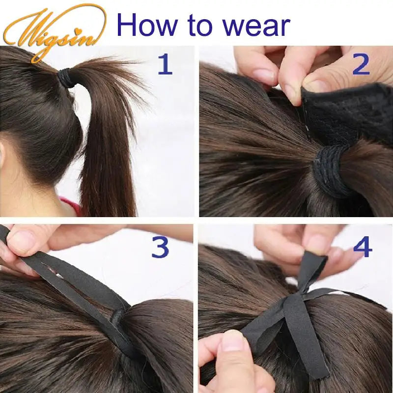 WIGSIN 32Inch Synthetic Long Kinky Curly Ponytail Drawstring Clip In Ponytail Black Blonde Hair Extension for Women