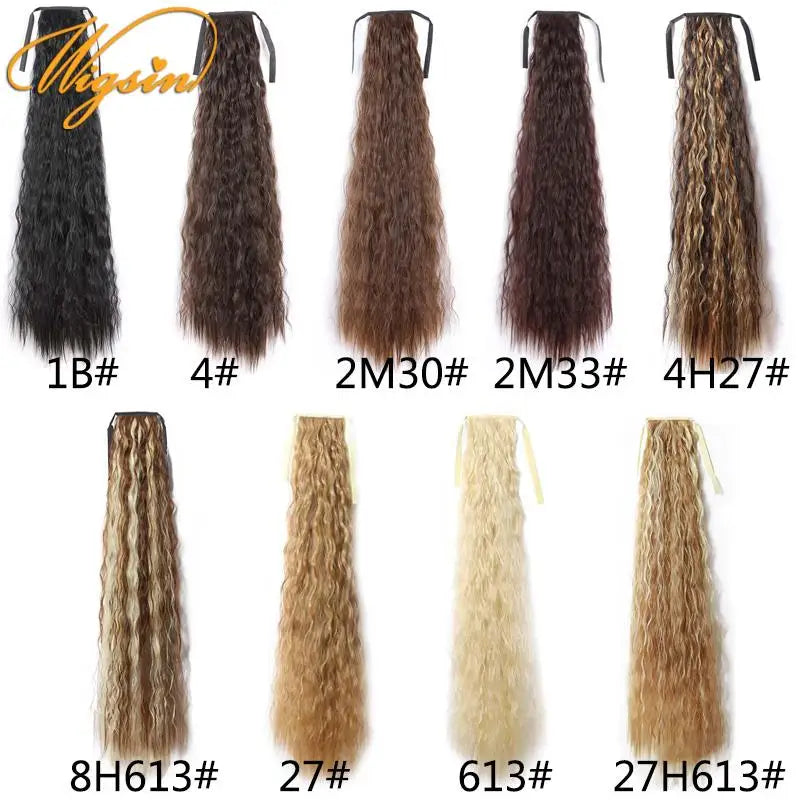 WIGSIN 32Inch Synthetic Long Kinky Curly Ponytail Drawstring Clip In Ponytail Black Blonde Hair Extension for Women