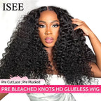 Wear Go Wig ISEE HAIR PreBleached Knots Kinky Curly HD Lace Glueless Human Wigs Ready To Go Pre Cut Lace PrePlucked Hairline Wig