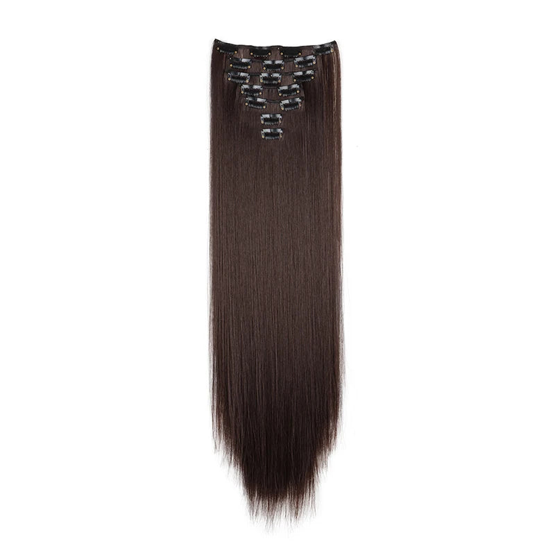 WIGSIN 24Inch 7pcs/set Synthetic 16Clips in Hair Extensions Long Straight Hairstyle Blonde Black Hairpieces for Women