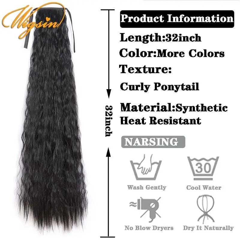 WIGSIN 32Inch Synthetic Long Kinky Curly Ponytail Drawstring Clip In Ponytail Black Blonde Hair Extension for Women