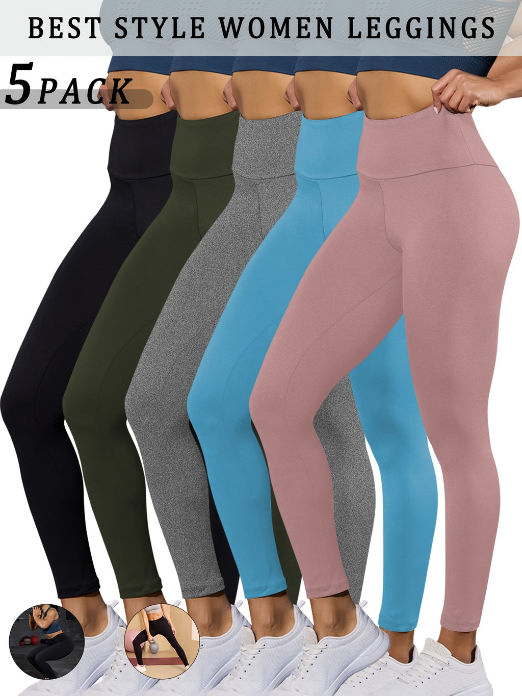 5 Pack Super Soft Leggings for Women, High Waisted Tummy Control No See Through Workout Yoga Running Pants Leggings