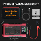 4000A Portable Wireless Car Air Compressor Jump Starter with Air Compressor, Battery Jump Starter Portable Peak, Car Battery Charger Portable For12V(8.0LGas/1.72gal Diesel) Start The Car Quickly, USB Input/output, LED Emergen