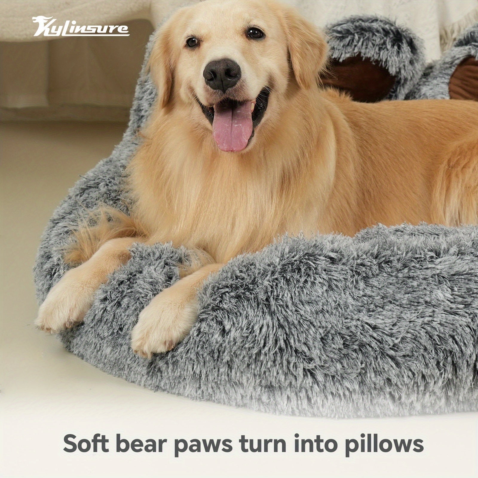 Cute Bear Paw Shaped Dog Bed And Cat Bed, Calm Donut Dog Bed, Warm And Comfortable Soft Dog Round Bed, Plush Dog And Cat Mattress Bed. Give Your Baby A Warm And Comfortable Mattress! with A Pet Scarf