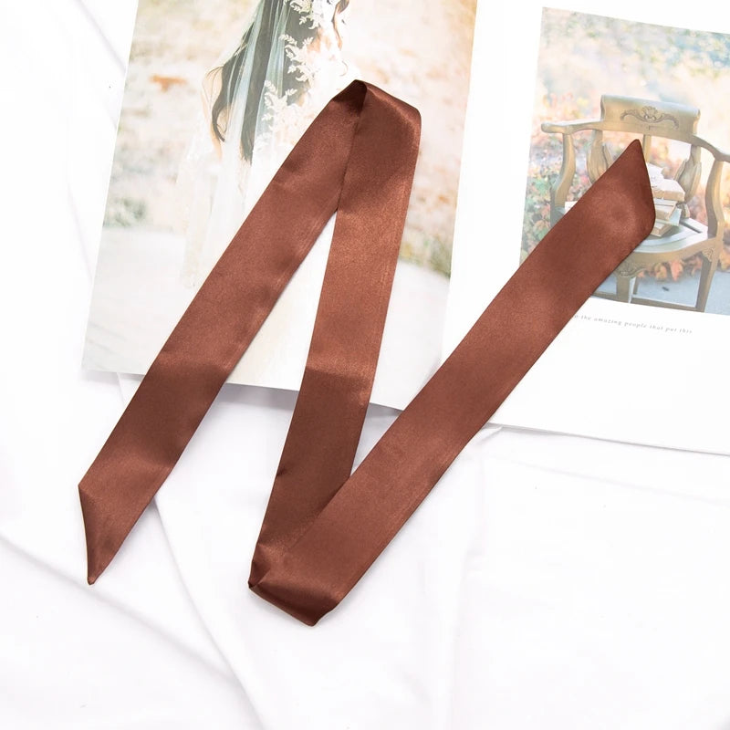 30 Colors Women Narrow Long Scarf 100x4cm Solid Color Chiffon Red Tie Black Bag Ribbon Headband Choker Streamer Lady Accessories