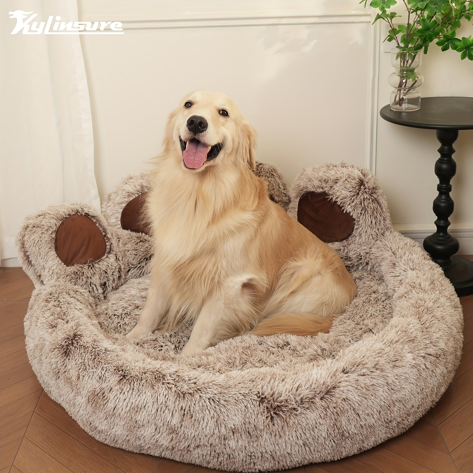 Cute Bear Paw Shaped Dog Bed And Cat Bed, Calm Donut Dog Bed, Warm And Comfortable Soft Dog Round Bed, Plush Dog And Cat Mattress Bed. Give Your Baby A Warm And Comfortable Mattress! with A Pet Scarf