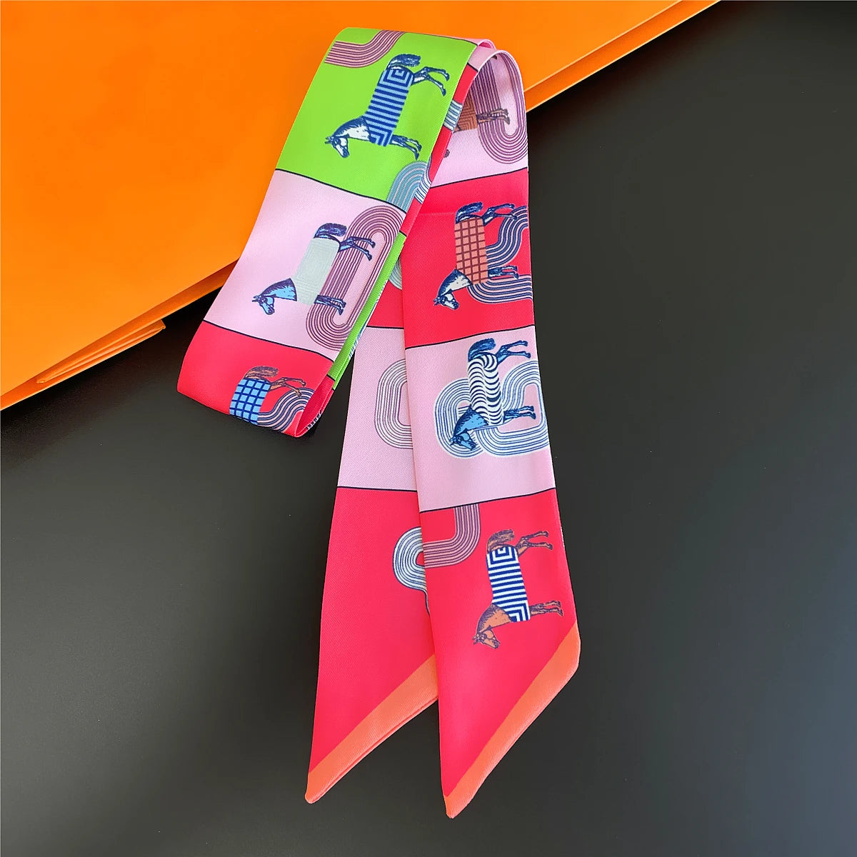 Brand Design Lattice Horse Scarf Women Luxury Silk Scarf Fashion Hair Headband Foulard Skinny Bag Scarves Neckerchief