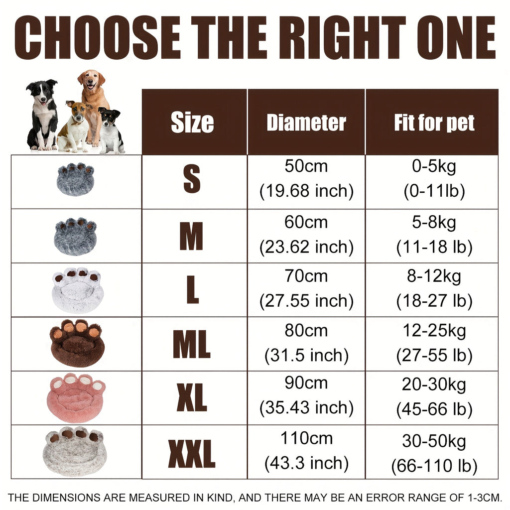 Cute Bear Paw Shaped Dog Bed And Cat Bed, Calm Donut Dog Bed, Warm And Comfortable Soft Dog Round Bed, Plush Dog And Cat Mattress Bed. Give Your Baby A Warm And Comfortable Mattress! with A Pet Scarf