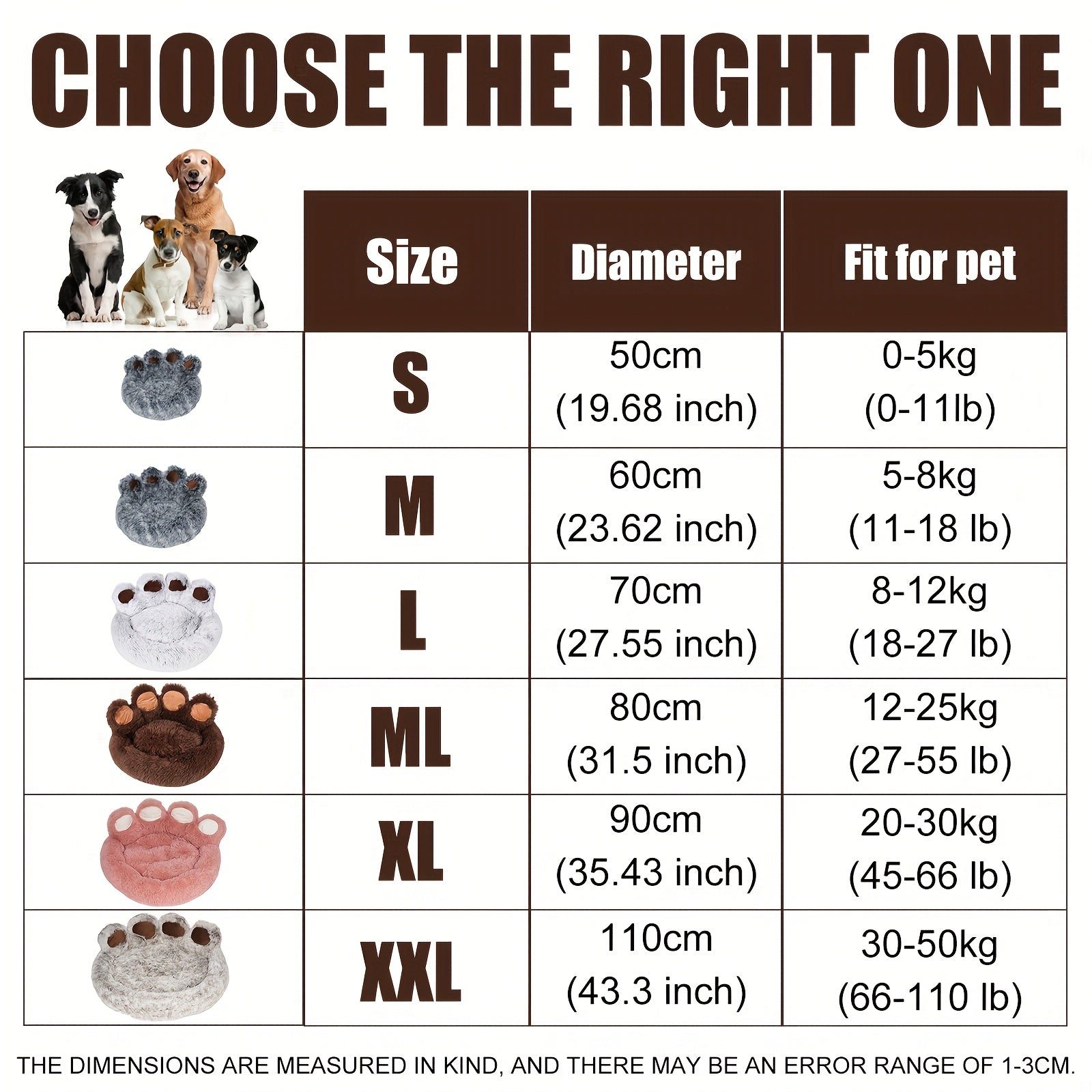 Cute Bear Paw Shaped Dog Bed And Cat Bed, Calm Donut Dog Bed, Warm And Comfortable Soft Dog Round Bed, Plush Dog And Cat Mattress Bed. Give Your Baby A Warm And Comfortable Mattress! with A Pet Scarf