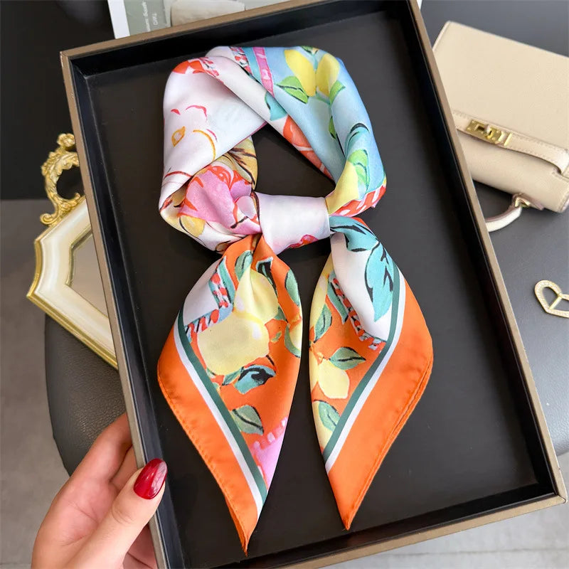 Bohemian Style Print Luxury Brand Silk Square Scarf Women Satin Shawls Neckerchief Wrap Scarves Bandana Hair Hjiab Floral
