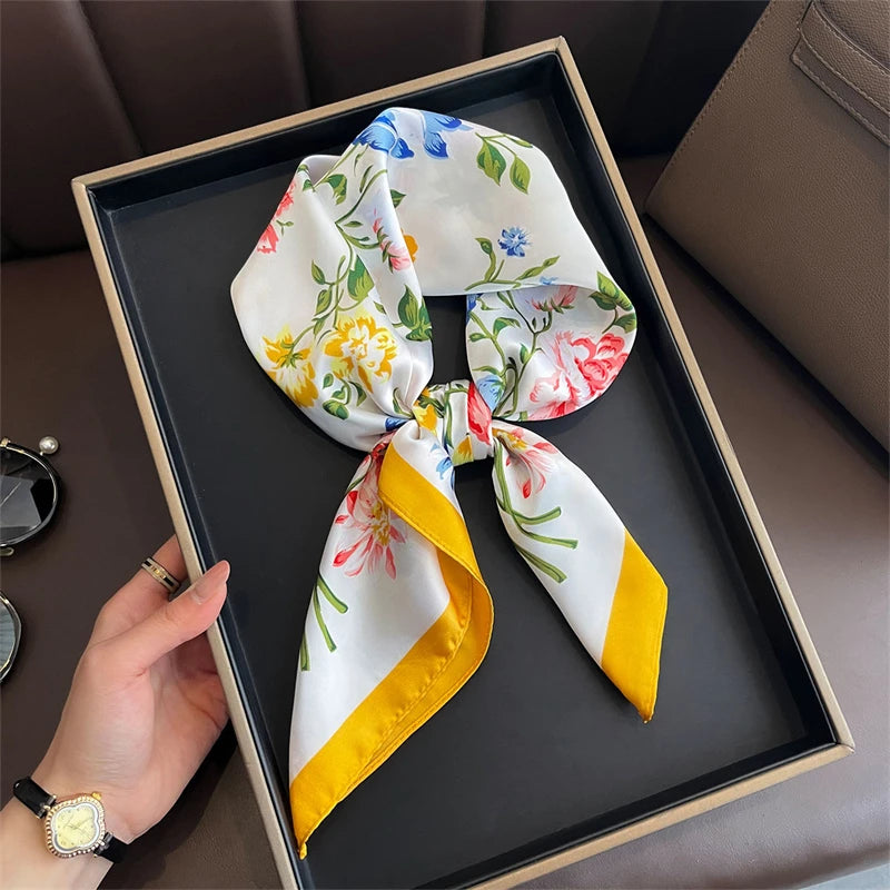 Bohemian Style Print Luxury Brand Silk Square Scarf Women Satin Shawls Neckerchief Wrap Scarves Bandana Hair Hjiab Floral