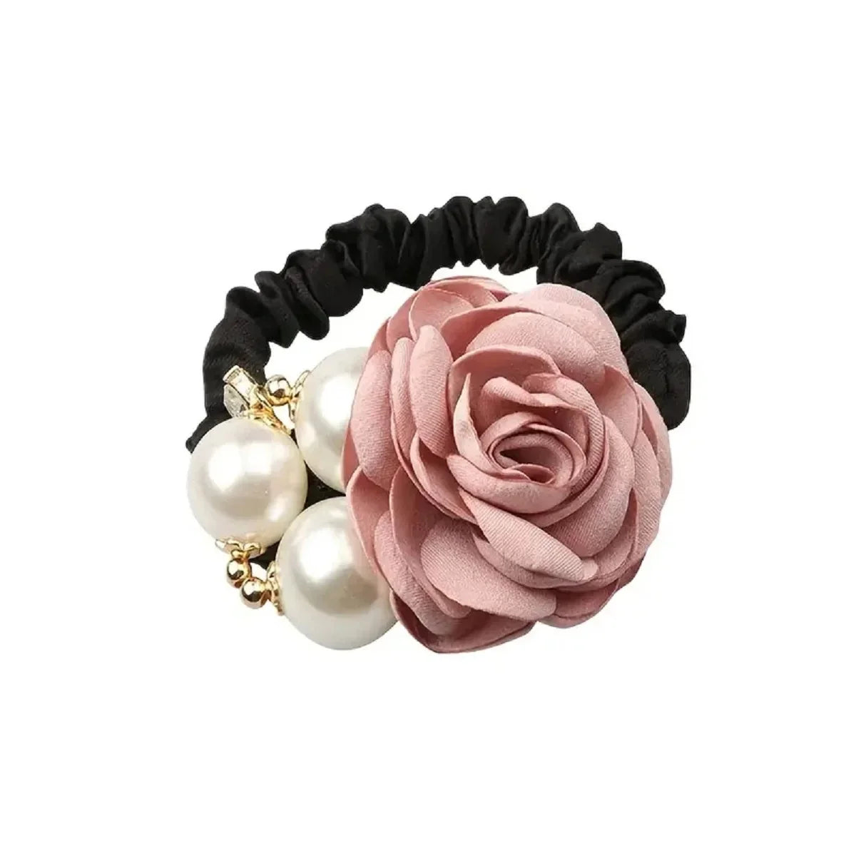 Hair Ties Korean Faux Pearl Fabric Rose Flower Scrunchie Wide Rubber Band For Women Girls Thick Hair Thin Hair Accessories