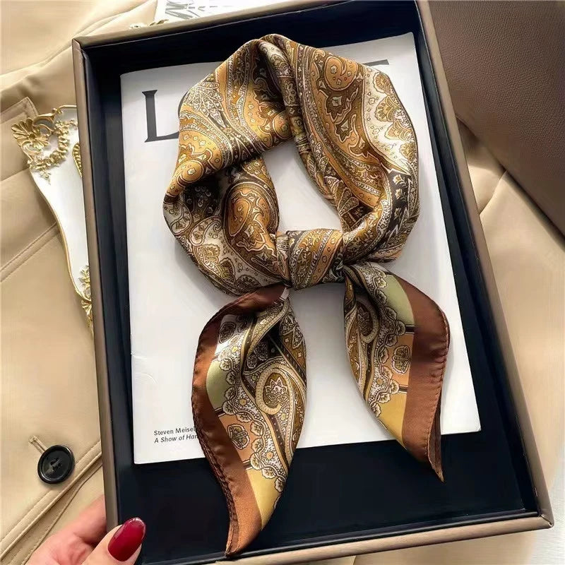 2025 New Fashion 70X70cmPrinted Women's Scarf Pashmina Silk Scarf Square Shawl Decorative Headband Neck Luxury Design Bandana