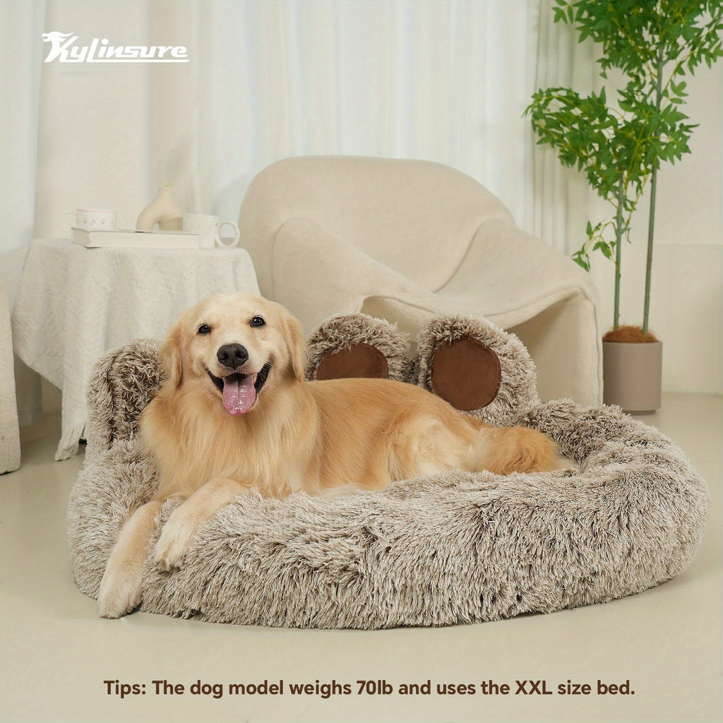 Cute Bear Paw Shaped Dog Bed And Cat Bed, Calm Donut Dog Bed, Warm And Comfortable Soft Dog Round Bed, Plush Dog And Cat Mattress Bed. Give Your Baby A Warm And Comfortable Mattress! with A Pet Scarf