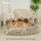 Cute Bear Paw Shaped Dog Bed And Cat Bed, Calm Donut Dog Bed, Warm And Comfortable Soft Dog Round Bed, Plush Dog And Cat Mattress Bed. Give Your Baby A Warm And Comfortable Mattress! with A Pet Scarf