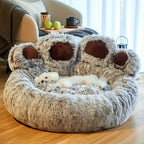 Cute Bear Paw Shaped Dog Bed And Cat Bed, Calm Donut Dog Bed, Warm And Comfortable Soft Dog Round Bed, Plush Dog And Cat Mattress Bed. Give Your Baby A Warm And Comfortable Mattress! with A Pet Scarf