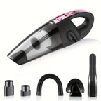 Car Vacuum Cleaner, Handheld Vacuum Cleaner With 4200PA Super Strong Suction, 1800mAh Large Capacity, Low Noise, With Five Matching Accessories For Car Interior Care, Home And Pet Cleaning, Car Accessories For Women Pink Girl