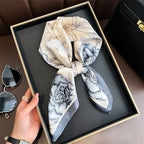 Bohemian Style Print Luxury Brand Silk Square Scarf Women Satin Shawls Neckerchief Wrap Scarves Bandana Hair Hjiab Floral