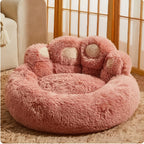 Cute Bear Paw Shaped Dog Bed And Cat Bed, Calm Donut Dog Bed, Warm And Comfortable Soft Dog Round Bed, Plush Dog And Cat Mattress Bed. Give Your Baby A Warm And Comfortable Mattress! with A Pet Scarf