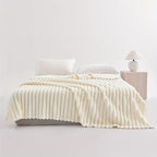 Luxurious Faux Rabbit Fur Throw Blanket - Super Soft & Warm All-Season Cozy Blanket for Couch, Bed, Travel, Camping, Office - Plush Faux Rabbit Fur, Beige & White Striped Contemporary Design, Machine Washable, Versatile Indoo