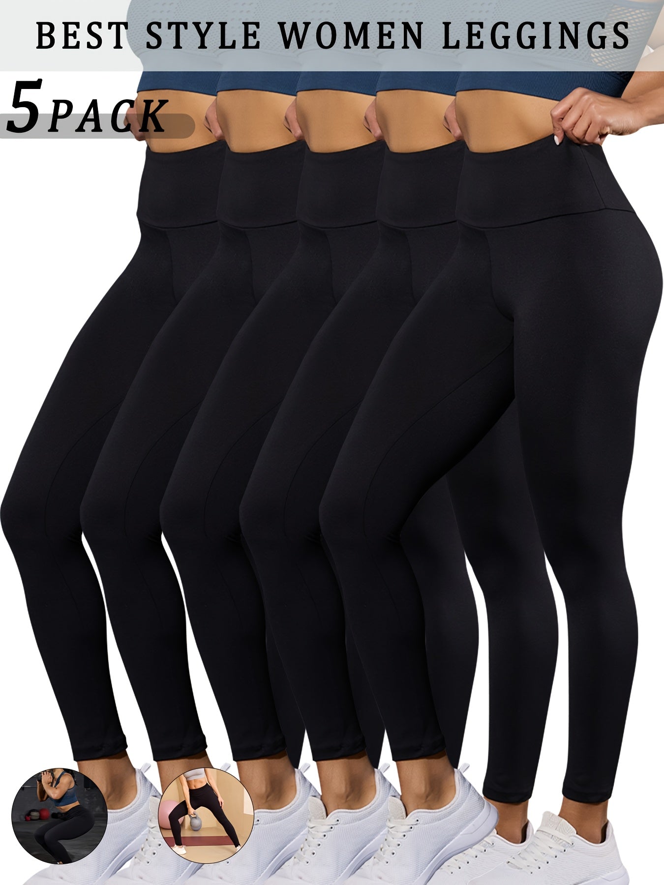 5 Pack Super Soft Leggings for Women, High Waisted Tummy Control No See Through Workout Yoga Running Pants Leggings
