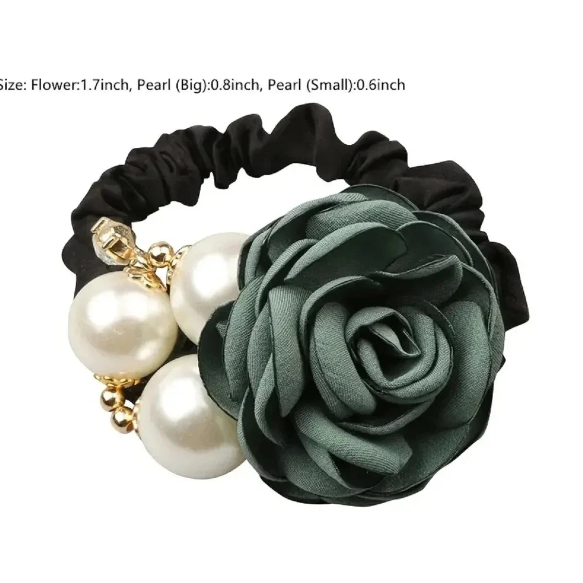 Hair Ties Korean Faux Pearl Fabric Rose Flower Scrunchie Wide Rubber Band For Women Girls Thick Hair Thin Hair Accessories